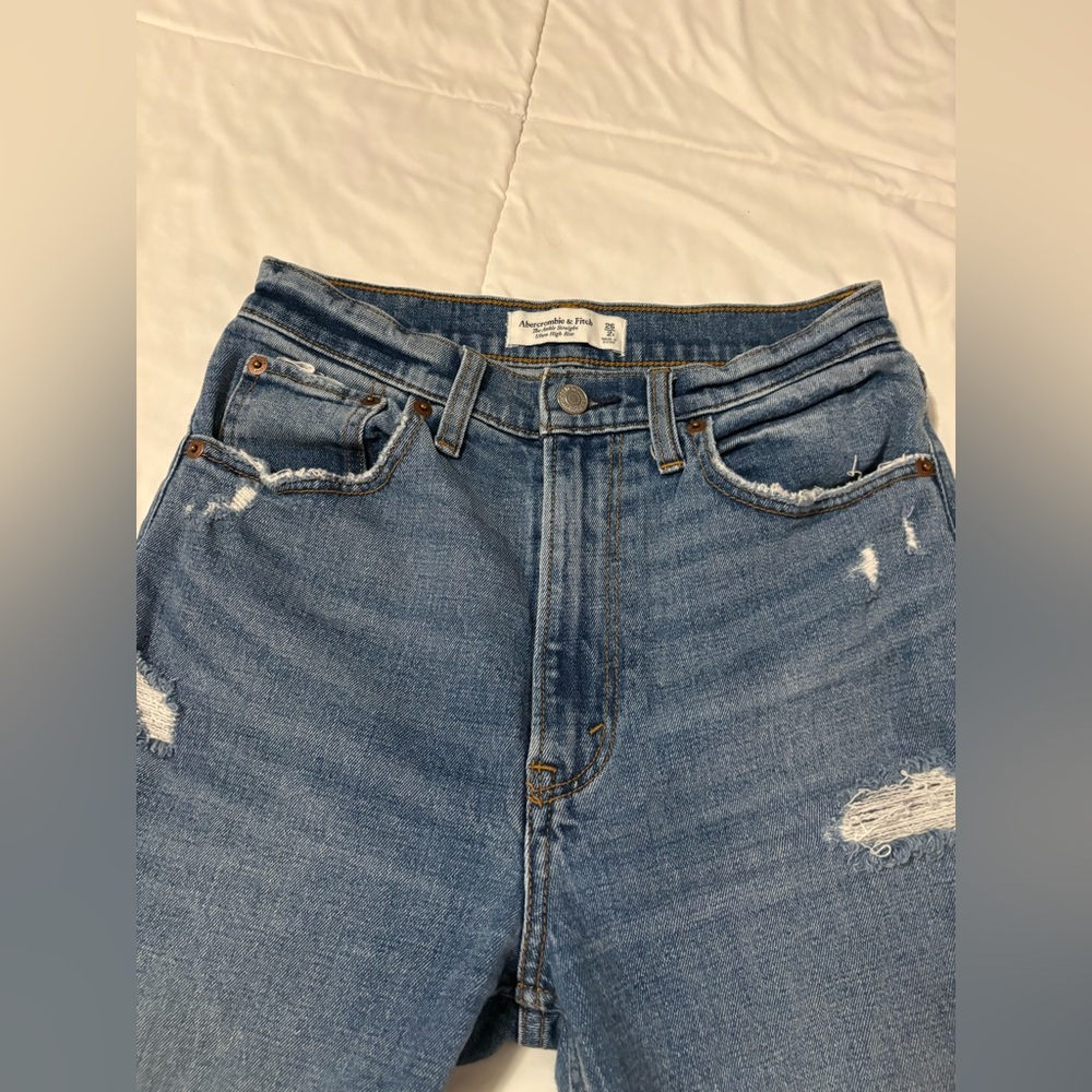 Abercrombie & fitch the ankle straight ultra high rise blue jeans